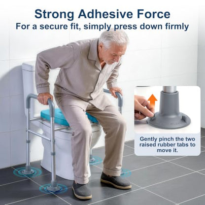 Adjustable Raised Toilet Seat with Handles for Seniors, Grey | 400lbs Capacity Elongated Toilet Seat Riser, Elevated Toilet Seat with Soft Cushion & Removable Armrests - color: Cozy Grey