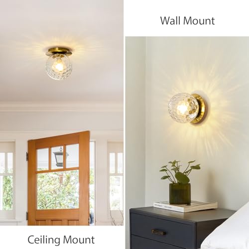 Modern Gold Globe Wall Sconce,Single Light with Clear Glass Shade - color: Gold - Hammered Clear Glass, size: 1-Light