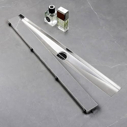 SaniteModar Linear Shower Drain 16 inch Brushed with Tile Insert Panel | AISI 304 Stainless Steel Brushed Linear Dain Rectangle Shower Floor Drain with Hair Strainer and Leveling Feet - color: Tile Insert Grate, size: 16 inch