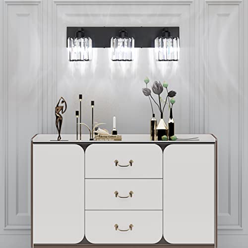 Aipsun Black Vanity Light Bathroom Lighting Fixtures 3 Light Crystal Modern Bathroom Vanity Light (Exclude Bulb) - color: Black, size: 23 inch