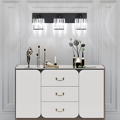 Aipsun Black Vanity Light Bathroom Lighting Fixtures 3 Light Crystal Modern Bathroom Vanity Light (Exclude Bulb) - color: Black, size: 23 inch