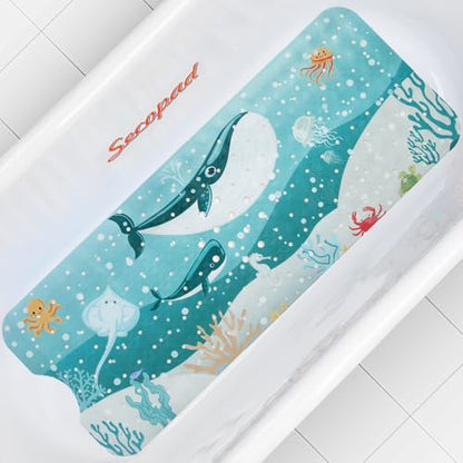 Secopad Bathtub Mat Non Slip, Cute Tub Mat, 40" x 16", Whales | Rectangular, Anti-Slip, Machine Washable, with Drain Holes and Suction Cups,For Bathtub and Shower Floor, for Toddler & Kids - color: Whales