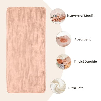 Konssy 6-Pack Thick Muslin Baby Burp Cloths, 6-Layer Ultra Soft Cotton | 100% Cotton, Burp Rags for Baby Drool & Messes, Wash Durable, Absorbent & Durable, Burping Cloths for Boys & Girls (Khaki) - color: Khaki