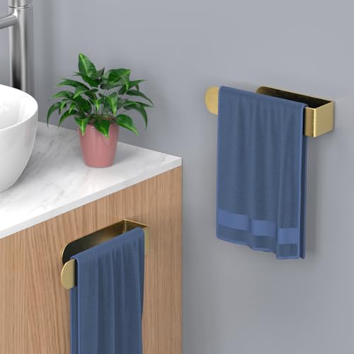 HUFEEOH 2 Pack Adhesive Hand Towel Holder, Kitchen Towel Rack Towel Bars Wall Mounted, Stainless Steel Bath Holder for Bathroom Hotel Kitchen (Gold, 8 Inch(2PC)) - color: Gold, size: 8 Inch (2PC)
