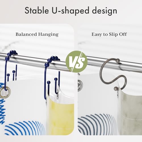 AmazerBath Shower Curtain Hooks, Navy Blue Shower Curtain Rings Rust Proof Non-Slip Double Hook Shower Curtain Hooks for Shower Curtain, Sturdy Shower Curtain Rings, Metal Shower Hooks Ring 12Pcs - color: Navy, style: Modern