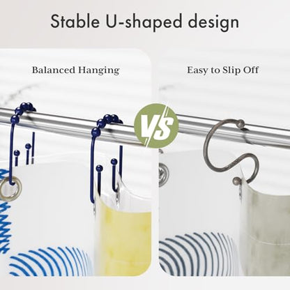 AmazerBath Shower Curtain Hooks, Navy Blue Shower Curtain Rings Rust Proof Non-Slip Double Hook Shower Curtain Hooks for Shower Curtain, Sturdy Shower Curtain Rings, Metal Shower Hooks Ring 12Pcs - color: Navy, style: Modern