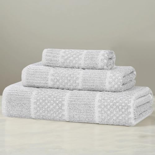 Superior Naples Viscose Cotton Blend Medium Weight Towels, for Bathroom, Shower, Spa, Plush, Quick Dry, Ultra-Soft Towels, Bath Essentials, Ribbed Design, 3 Piece Assorted Towel Set, Platinum - color: Platinum, size: 3 Piece Towel Set