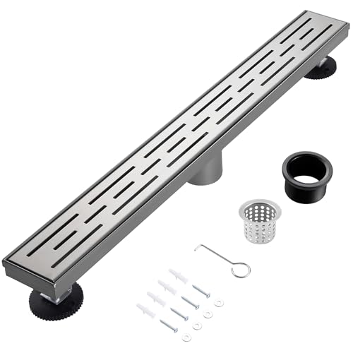 Linear Shower Drain, 12" Brushed Nickel, Easy to Install & Clean | Including Hair Catcher & Removable Grate, Fits No-hub System, 304 Stainless Steel(Drain Base Not Included) - color: Brushed Nickel, size: 12 Inch