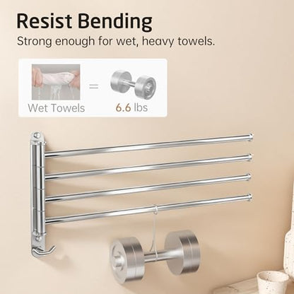 KES Swivel Towel Rack, Swing Arm Towel Bar 4-Arm Extra Long 19.5" Swing Out Towel Rack for Bathroom Wall, Hand Towel Rack Wall Mounted 18/8 Stainless Steel Polished Finish, A2103S4L50 | Swing Out Towel Rack for Bathroom Wall, Hand Towel Rack Wall Mounted,