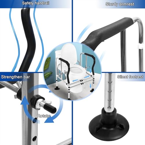 Toilet Safety Rail for Seniors, Height Width Adjustable Toilet Safety Frames with Anti-Slip Handles and Suction Cups for Elderly & Disabled, Toilet Seat Riser for Bathroom Safety, 450 lbs Capacity Bl