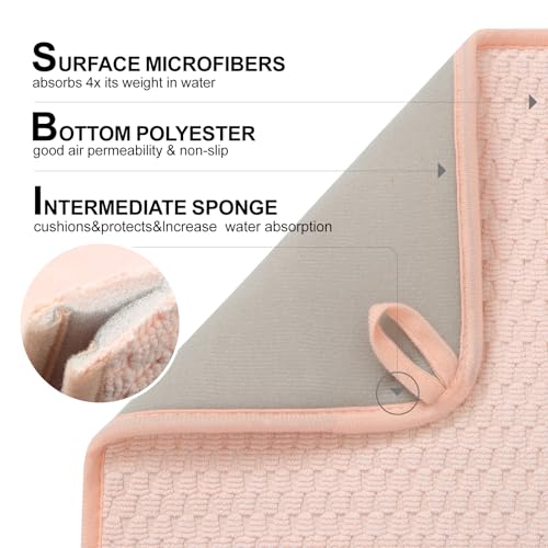 2 Pack Microfiber Dish Drying Mat for Kitchen Counter,Ultra Absorbent Dish Drainer Mat ,Dish Drying Pad , Dish Rack Mat 20×15 Inch (Dusty Pink)