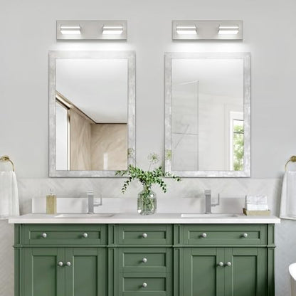 SineRise LED Modern Bathroom Vanity Light Fixtures, Modern Acrylic Bathroom Wall Lighting Fixtures Over Mirror, 2-Light, 15.5-Inch, Nickel, White - color: Nickel, White, size: 2-Light, 15.5-Inch