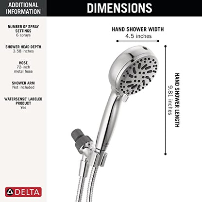 Delta Faucet ProClean Chrome Shower Head with Handheld, Showerhead with High Pressure Spray, Handheld Shower Head, 6 Spray Settings, Chrome 75740 - color: Chrome