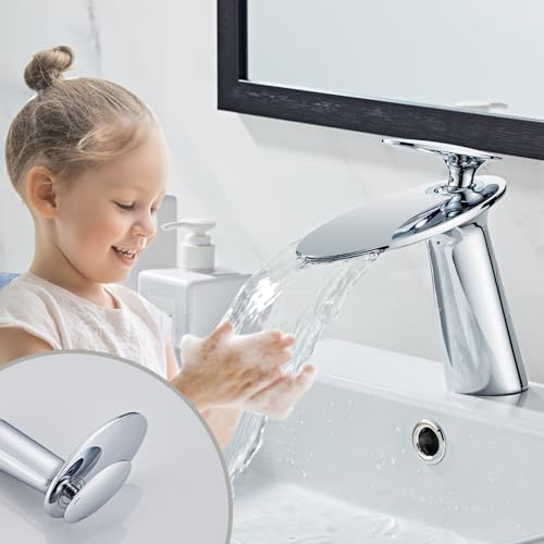 Chrome Waterfall Bathroom Sink Faucet and Pop Up Drain Assembly - color: Chrome, size: Short Body