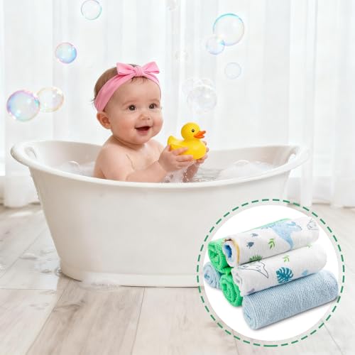 Baby Washcloths, 24Pack Baby Washcloth Extra Soft & Ultra Absorbent, for Unisex Boys Girls Body, Washclothes Gentle on Sensitive Skin, 9x9 Dinosaurs Trees - color: Dinosaurs & Trees