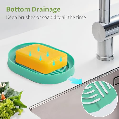 LOYATRO Bar Soap Holder for Shower Silicone Soap Dish for Bathroom Sink Soap Saver Bathtub Self Draining Soap Tray(C-Green,1) - color: C-mint Green