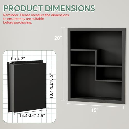 Stainless Steel Recessed Medicine Cabinet 14 * 18, Rust-proof Metal Wall Niche, In Wall Shower Niche Shelf Insert Replacement, Recessed Medicine Cabinets for Drywall, with 4 Compartments, Black - color: Black, size: 18''H * 14''W (4 Compartments)