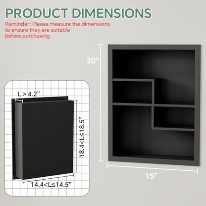 Stainless Steel Recessed Medicine Cabinet 14 * 18, Rust-proof Metal Wall Niche, In Wall Shower Niche Shelf Insert Replacement, Recessed Medicine Cabinets for Drywall, with 4 Compartments, Black - color: Black, size: 18''H * 14''W (4 Compartments)