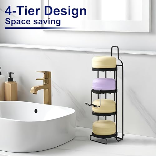 4 Tier Soap Dish for Shower, Wall Mounted Bar Soap Holder with Caddy Adhesive, Self Adhesive & Freestanding Draining, for Storage of Shampoo Bar, Razor, No Drilling, Black, 1Pack