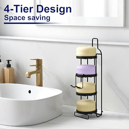 4 Tier Soap Dish for Shower, Wall Mounted Bar Soap Holder with Caddy Adhesive, Self Adhesive & Freestanding Draining, for Storage of Shampoo Bar, Razor, No Drilling, Black, 1Pack