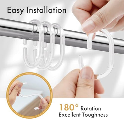 Plastic Shower Curtain Rings, Shower Curtain Hooks, 12 Pcs C Shaped Shower Hooks for Shower Curtain, Clear Shower Curtain Hooks for Bathroom - color: Clear-12pack