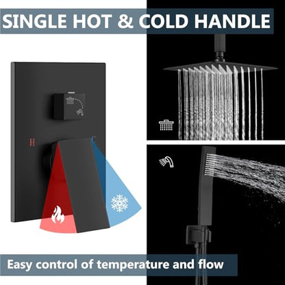 Aolemi Ceiling Shower Faucet with Handheld 8 Inch Head Matte Black | Shower Valve and Trim Kit,SUS304 Rain Head and Handle Set System,All Metal,Bathroom, Handheld Spray - color: Black, size: 8 Inch Ceiling Shower Head