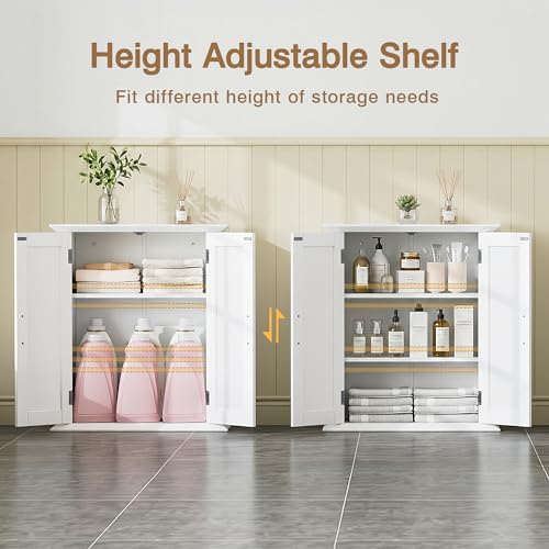 VECELO Freestanding Bathroom Storage Cabinet, Small Floor Cabinet with Doors and Adjustable Shelves, for Kitchen, Living Room, Laundry Room, Entryway, 21.1 x 8.78 x 24.02 Inches, White