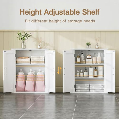 VECELO Freestanding Bathroom Storage Cabinet, Small Floor Cabinet with Doors and Adjustable Shelves, for Kitchen, Living Room, Laundry Room, Entryway, 21.1 x 8.78 x 24.02 Inches, White