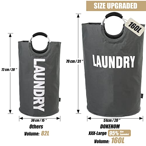 DOKEHOM 160L XX-Large Laundry Basket (7 Colors), Collapsible Laundry Bag, Foldable Laundry Hamper, Folding Washing Bin (Dark Grey, XXL) | Freestanding tall washing bin & foldable laundry bag. Extra large clothes storage basket with durable sturdy handles