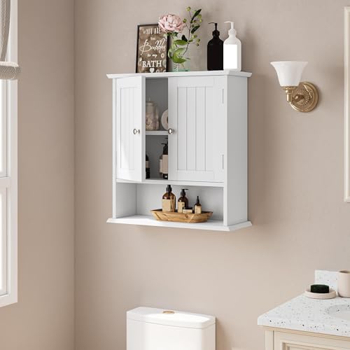Bathroom Wall Cabinet, Bathroom Cabinet Wall Mount with 2 Doors and Open Shelf, Over The Toilet Wall Storage Cabinet, Bathroom Medicine Cabinet - color: Bathroom Cabinet White