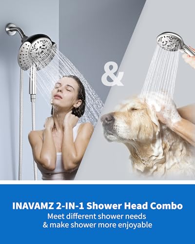 2 in 1 Shower Head with Handheld Combo High Pressure Nickel 2.5 GPM | 7.2" Rain Showerhead and 10 Spray Hand Held Shower, Adjustable Shower Angle, 59-inch Rotatable Stainless Steel Hose - color: Nickel, size: 2.5 GPM