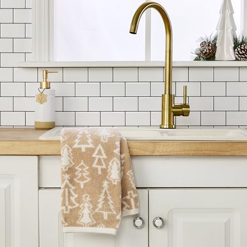 SKL Home Christmas/Winter Mod Tree Hand Towel Set-2pc, 100% Cotton, Tan | 500 GSM. Soft & absorbent. Reversible jacquard pattern. Great for the bathroom, kitchen or bar & holiday gift. - color: Mod Tree (Tan), style: Hand Towel Set