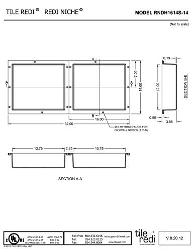 Tile Redi USA RNDH1614S-14 Niche Double Recessed Shower Shelf, Two Shelves, 14" H X 32" W, Black - size: 14" H X 32" W, style: 2 Shelves