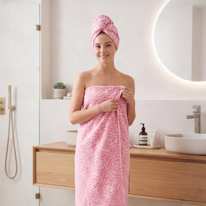 REDKISS Leopard Print Towel Set of 6,100% Cotton Bathroom Towels,Quick Dry & Absorbent,2 Bath Towel, 2 Hand Towel, 2 Washcloth-Pink - color: Pink