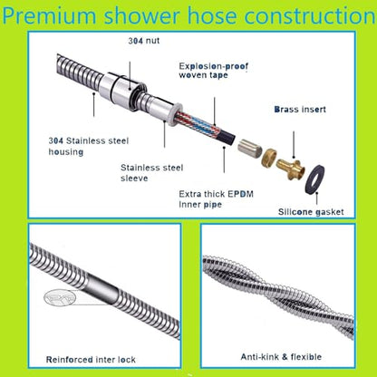 118 Inches Shower Hose,Bidet Hose,Chrome | 304 Stainless Steel, Handheld Shower Hose, G1/2 Thread Interface (0.8" or 20mm) - color: Chrome 1