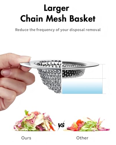 Kitchen Sink Drain Strainer,Patented Reversible Chain Mesh Basket Anti-Clog | Revolutionary Sink Strainer，Easy Clean，Fast Drainage，304 Stainless Steel Rust-Proof，4.4" Large Capacity Food Catcher，Handmade - color: Silver