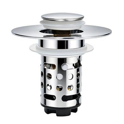 Upgraded 3 in 1 Bathroom Sink Drain Strainer, Universal Pop Up Stopper with Removable Stainless Steel Filter Basket Hair Catcher, Sink Plug for 1.1''~2.36'' Basin, Polished Chrome (1PC) - style: Polished Chrome 1PCS