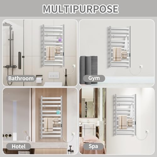 Heated Towel Rack for Bathroom, Towel Warmer with 10 Bar Flat Rack Large, Electric Hot Towel Rack Wall Mounted, LED Buit-in Timer, Plug-in, Stainless Steel, Fast Heating, Brushed Nickel - color: Brushed Nickel