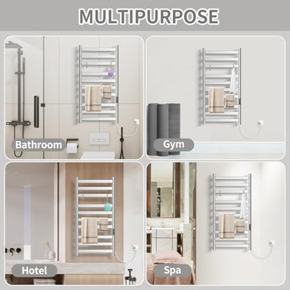Heated Towel Rack for Bathroom, Towel Warmer with 10 Bar Flat Rack Large, Electric Hot Towel Rack Wall Mounted, LED Buit-in Timer, Plug-in, Stainless Steel, Fast Heating, Brushed Nickel - color: Brushed Nickel