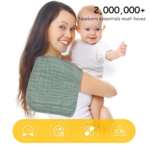 Lovely Care 12 Pack Muslin Burp Cloths 100% Cotton Muslin Cloths Large 20''x10'' Extra Soft and Absorbent Baby Burping Cloth - Green - color: Green, size: 10x20 Inch (Pack of 12)