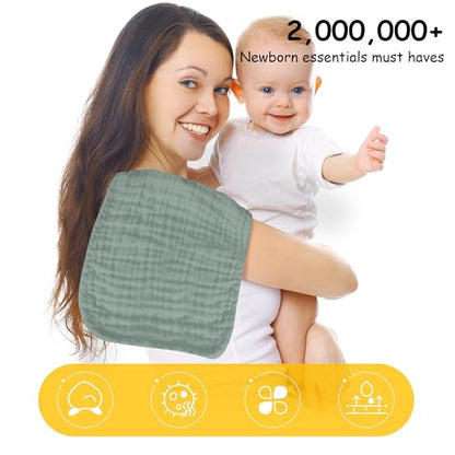 Lovely Care 12 Pack Muslin Burp Cloths 100% Cotton Muslin Cloths Large 20''x10'' Extra Soft and Absorbent Baby Burping Cloth - Green - color: Green, size: 10x20 Inch (Pack of 12)