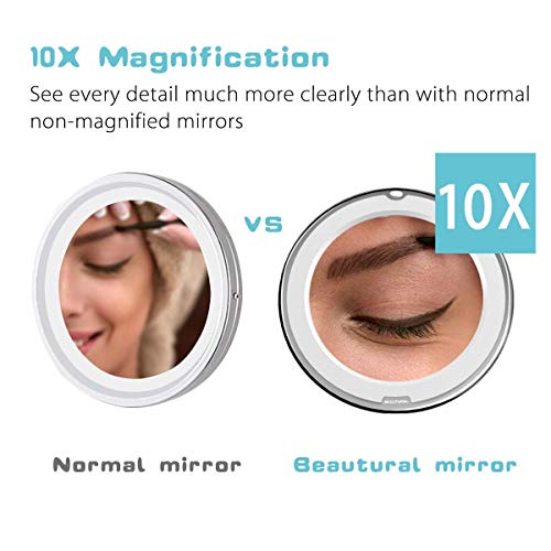 Updated 2022 Version 10X Magnifying Makeup Vanity Mirror with Lights, LED Lighted Portable Hand Cosmetic Magnification Light up Mirrors for Home Tabletop Bathroom Shower and Travel - size: 2.8"L x 0.4"W