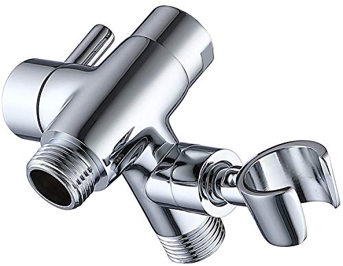 G-Promise Solid Metal Shower Head Diverter with Holder 3-Way | Spray Separately or Both, Adjustable-Angle Bracket, Anti-Leak, Smooth Knob Switch, Easy Install, Universal Replacement Part - color: Polished Chrome