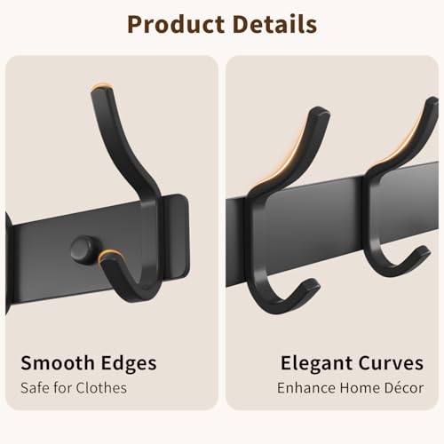 GWAAZXGZ Black Coat Rack Wall Mount - 15 Inch Metal 6-Hook Rack(1 Pack) | for Hanging Coats, Bags, and Towels in Entryway, Livingroom, Bedroom, Bathroom, and Kitchen - color: Black, size: 1 Pack