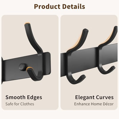 GWAAZXGZ Black Coat Rack Wall Mount - 15 Inch Metal 6-Hook Rack(1 Pack) | for Hanging Coats, Bags, and Towels in Entryway, Livingroom, Bedroom, Bathroom, and Kitchen - color: Black, size: 1 Pack
