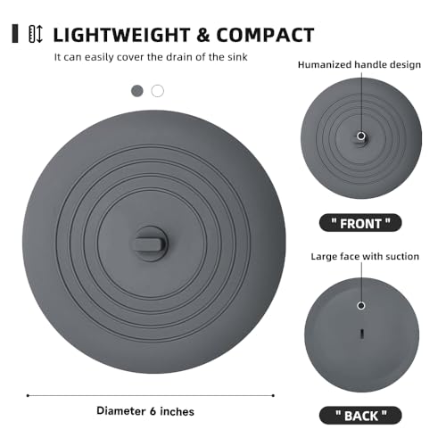 Tub Stopper 2PCS,Bathtub Drain Stopper,6 inches Bathtub Tub Drain Cover Stopper,Silicone Drain Plug,Kitchen Bathroom Hair Water Shower Stopper,Large Bathroom Laundry Accessories (Grey/White) - color: Grey/White
