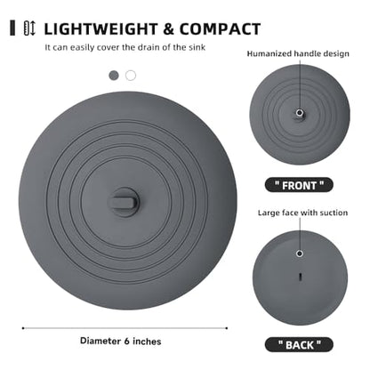 Tub Stopper 2PCS,Bathtub Drain Stopper,6 inches Bathtub Tub Drain Cover Stopper,Silicone Drain Plug,Kitchen Bathroom Hair Water Shower Stopper,Large Bathroom Laundry Accessories (Grey/White) - color: Grey/White