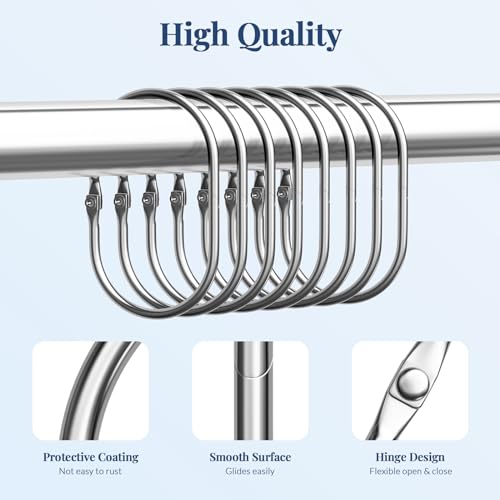 Bathway Chrome Shower Curtain Rings - 12 Pcs Anti-Drop, Rust Proof Metal Shower Hooks for Curtain Rod - color: Chrome, style: Modern Oval
