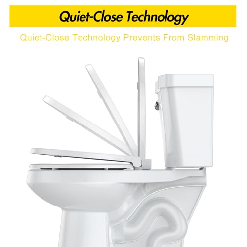Round Toilet Seat with Quiet-Close Lid, Soft Slow Close Cover, Quick-Release for Easy Cleaning, Full Flat White, Quick-Attach Hardware & Grip-Tight Bumpers - color: White, Standard (Quick-Release), size: Round (17″)