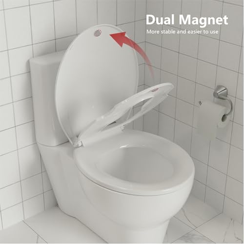 GarveeTech Round Toilet Seat with Built-in Toddler Seat & Slow Close - Potty Training Toilet Seat for Adult and Child, Magnetic Hinge, Safe PP Material, Easy to Clean, White - color: White-1, size: Round with Toddler Seat